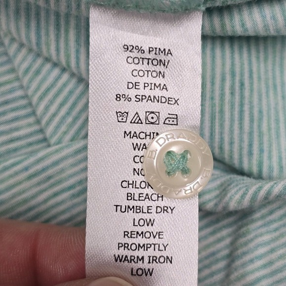 B Draddy Polo Shirt Mens Large Green‎ Striped Short Sleeve Stretch Pima Cotton - Picture 6 of 9
